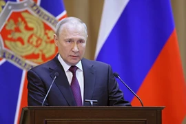 Tổng thống Nga Vladimir Putin phát biểu tại một sự kiện ở Moskva ngày 28/2/2023. (Ảnh: AFP/TTXVN)