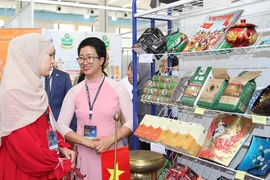 Trưng bày, giới thiệu sản phẩm Việt Nam với người dân Algeria. (Ảnh: Trung Khánh/TTXVN)