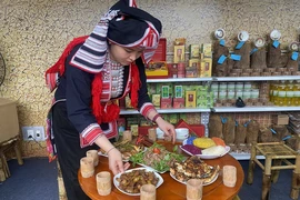 Món ăn tiêu biểu, đặc sắc của đồng bào các dân tộc Hà Giang tham dự Lễ hội. (Ảnh: Minh Tâm/TTXVN)