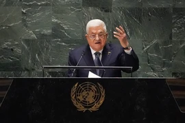 Tổng thống Palestine Mahmoud Abbas phát biểu tại Khóa họp thứ 78 Đại hội đồng Liên hợp quốc ở New York (Mỹ), ngày 21/9/2023. (Ảnh: AFP/TTXVN)