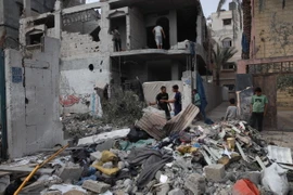 Ngôi nhà bị phá hủy trong xung đột Israel-Hamas ở thành phố Rafah, Dải Gaza, ngày 1/5/2024. (Ảnh: THX/TTXVN)