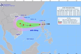 Vị trí và đường đi của áp thấp nhiệt đới. (Nguồn: Trung tâm Dự báo Khí tượng Thủy văn Quốc gia)