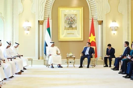 Thủ tướng Phạm Minh Chính tiếp Giám đốc Cơ quan Đầu tư Abu Dhabi (ADIA) Sheikh Hamed bin Zayed Al Nahyan. (Ảnh: Dương Giang/TTXVN)