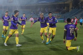 Hà Nội FC có chiến thắng đầu tiên dưới thời Huấn luyện viên Iwamasa Daiki. (Ảnh: Việt Anh/Vietnam+)