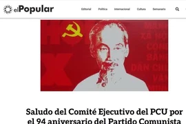 Điện mừng của Ban Chấp hành Trung ương Đảng Cộng sản (PCU) Uruguay gửi tới Tổng Bí thư Nguyễn Phú Trọng, đăng trên báo Nhân dân (El Popular). (Ảnh: Diệu Hương/TTXVN)