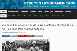 Ảnh chụp màn hình bài viết ra ngày 3/5 của tờ Resumen Latinoamericano, Argentina, ca ngợi chiến thắng Điện Biên Phủ vĩ đại của dân tộc Việt Nam. Ảnh: Diệu Hương/TTXVN)