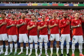 Đội hình tuyển Thụy Sĩ trong trận đấu vòng bảng Euro 2024 gặp Hungary, ngày 15/6. (Ảnh: THX/TTXVN)