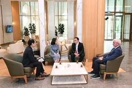 Phó Tổng giám đốc Đoàn Thị Tuyết Nhung gặp và trao đổi với Chủ tịch hãng AZERTAC về tăng cường hợp tác giữa Thông tấn xã Việt Nam và AZERTAC. (Ảnh: TTXVN)