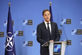 Tổng thư ký NATO Mark Rutte phát biểu trong cuộc họp báo ở Brussels, Bỉ. (Ảnh: Kyodo/TTXVN)