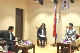Đại sứ Nguyễn Thanh Hải chào xã giao Phó Tổng thống Nepal Ram Sahaya Yadav. (Ảnh: Đại sứ quán Việt Nam tại Ấn Độ)