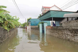 Sau những trận mưa lớn xảy ra vào chiều ngày 20/9, nhiều tuyến đường và khu dân cư trên địa bàn huyện Diễn Châu, Nghệ An đã bị ngập nặng, sâu đến hơn 0,5m. (Ảnh: Xuân Tiến/TTXVN)