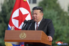 Nhà lãnh đạo Triều Tiên Kim Jong Un phát biểu tại Bình Nhưỡng. (Ảnh: KCNA/TTXVN)