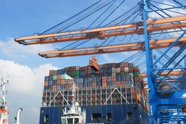 Bốc dỡ container lên tàu trọng tải 200.000DWT tại cảng quốc tế Gemalink, thị xã Phú Mỹ, tỉnh Bà Rịa-Vũng Tàu. (Ảnh: Hồng Đạt/TTXVN)