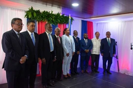 Các thành viên Hội đồng Tổng thống Chuyển tiếp (CPT) của Haiti dự một sự kiện ở Port-au-Price ngày 30/4/2024. (Ảnh: AFP/TTXVN)