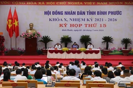 Quang cảnh kỳ họp thứ 15, Hội đồng Nhân dân tỉnh Bình Phước khóa X. (Ảnh: Nhật Bình/TTXVN)