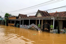 Hàng ngàn nhà dân tại huyện Lệ Thủy (Quảng Bình) bị ngập sâu trong nước lũ do ảnh hưởng của bão số 6, hồi tháng 10 vừa qua. (Ảnh: Tá Chuyên/TTXVN)