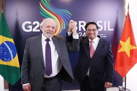 Thủ tướng Phạm Minh Chính hội kiến Tổng thống Brazil Luiz Inácio Lula da Silva. (Ảnh: Dương Giang/TTXVN)