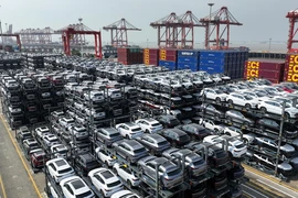 Xe ôtô chạy bằng năng lượng mới chờ xuất khẩu tại khu cảng ở thành phố Thái Thương thuộc Tô Châu, tỉnh Giang Tô (Trung Quốc). (Ảnh: THX/TTXVN)
