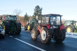 Nông dân sử dụng máy kéo tham gia biểu tình ở Linken, Đức ngày 8/1/2024. (Ảnh: PAP/TTXVN)