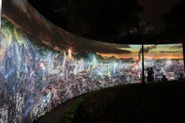 Bức tranh Chiến thắng Điện Biên Phủ được trình chiếu bằng công nghệ 3D. (Ảnh: Trần Việt/TTXVN)
