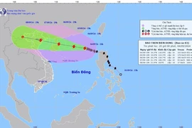 Bản đồ đường đi của Bão số 3. (Ảnh: TTXVN phát)