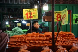 Gian hàng nông sản tại chợ đầu mối Central de Abasto, ngoại ô thủ đô Mexico City. (Ảnh: Phi Hùng/TTXVN)