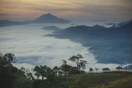 Những biển mây cuồn cuộn xuất hiện vào mỗi buổi sớm mai tại Cổng Trời, khu Pà Khôm đi Thung Mài, Thung Mặn. (Ảnh: Trọng Đạt-TTXVN)