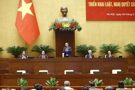 Chủ tịch Quốc hội Vương Đình Huệ chủ trì hội nghị lần thứ nhất triển khai luật, nghị quyết của Quốc hội khoá XV, tháng 9/2023. (Ảnh: Doãn Tấn/TTXVN)