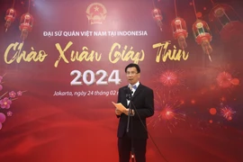 Đại sứ đặc mệnh toàn quyền Việt Nam tại Indonesia Tạ Văn Thông phát biểu tại buổi lễ. (Ảnh: Đỗ Quyên/Vietnam+)