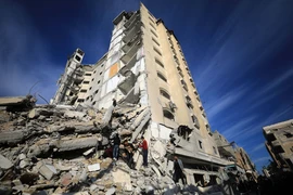 Những tòa nhà bị phá hủy sau cuộc không kích của Israel xuống thành phố Rafah, Dải Gaza ngày 9/3/2024. (Ảnh: THX/TTXVN)