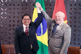 Thủ tướng Phạm Minh Chính hội kiến Tổng thống Brazil Luiz Inácio Lula da Silva. (Ảnh: Dương Giang/TTXVN)