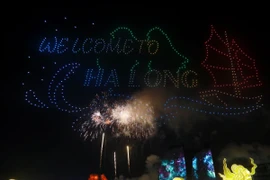 Màn trình diễn Drone light xếp hình đầy ấn tượng tại lễ khai mạc Carnaval Hạ Long. (Ảnh: Đức Hiếu/TTXVN)