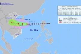 Đường đi của vùng áp thấp lúc 16h ngày 18/9/2024. (Ảnh: TTXVN phát)