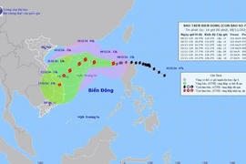 Đường đi của bão số 7, lúc 13 giờ ngày 8/11/2024. (Ảnh: TTXVN phát)