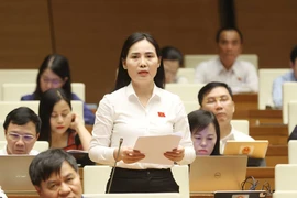Đại biểu Quốc hội tỉnh Tuyên Quang Âu Thị Mai phát biểu ý kiến. (Ảnh: Phương Hoa/TTXVN)