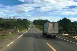 Phương tiện lưu thông trên một đoạn tuyến đường Hồ Chí Minh đoạn qua khu vực Tây Nguyên. (Ảnh: Việt Hùng/Vietnam+)