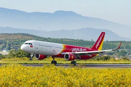 Máy bay của Hãng hàng không Vietjet hạ cánh tại Sân bay Liên Khương (tỉnh Lâm Đồng). (Ảnh: PV/Vietnam+)