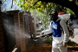 Nhân viên y tế phun kử trùng để ngăn chặn sự lây lan của bệnh sốt xuất huyết ở thủ đô Buenos Aires. (Ảnh: Reuters)