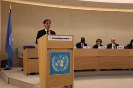 Bộ trưởng Bộ Ngoại giao Bùi Thanh Sơn phát biểu tại Phiên họp cấp cao Khóa họp thường kỳ lần thứ 55 của Hội đồng Nhân quyền Liên hợp quốc. (Ảnh: Nguyễn Anh Hiển/TTXVN)