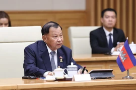 Samdech Say Chhum khi là Chủ tịch Thượng viện Vương quốc Campuchia trong chuyến thăm Việt Nam ngày 25/10/2022. (Ảnh: Dương Giang/TTXVN)