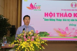 Ông Huỳnh Minh Tuấn, Phó Chủ tịch UBND tỉnh Đồng Tháp, phát biểu tại Hội thảo. (Ảnh: Nguyễn Văn Trí/TTXVN)