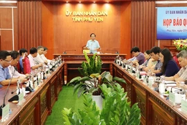 Quang cảnh buổi họp báo quý 2/2024 của UBND tỉnh Phú Yên. (Ảnh: TTXVN phát)