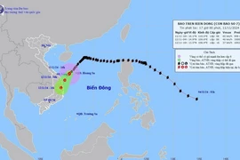 Đường đi của bão số 7, lúc 16h ngày 11/11/2024. (Ảnh: TTXVN phát)