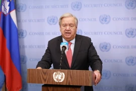 Tổng thư ký LHQ Antonio Guterres phát biểu trong một cuộc họp báo ở New York, Mỹ. (Ảnh: THX/TTXVN)