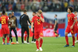 Nỗi buồn của tiền đạo Bỉ Dries Mertens khi đội nhà phải dừng bước tại vòng bán kết World Cup 2018 trước đội Pháp ở Saint Petersburg (Nga), ngày 11/7. (Nguồn: THX/TTXVN)