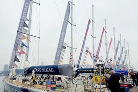 Các đội chuẩn bị các điều kiện lên thuyền rời Hạ Long tham gia chặng đua mới của Clipper Race. (Ảnh: Thanh Vân/TTXVN)