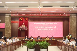 Ngày 27/3/2024, Ban Chấp hành Đảng bộ thành phố Hà Nội (khóa XVII) tổ chức Hội nghị chuyên đề, để xem xét cho ý kiến về một số nội dung quan trọng, thúc đẩy phát triển kinh tế, xã hội Thủ đô theo thẩm quyền. (Ảnh: Nguyễn Thắng/TTXVN)