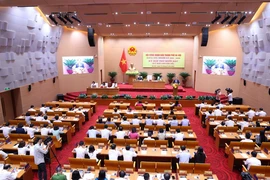 Toàn cảnh phiên khai mạc Kỳ họp thứ 16 Hội đồng Nhân dân thành phố Hà Nội khóa 16. (Ảnh: Văn Điệp/TTXVN)