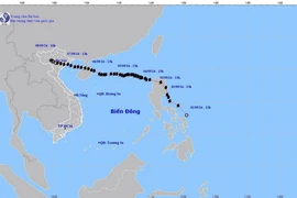 Hướng di chuyển của áp thấp nhiệt đới. (Ảnh: TTXVN phát)