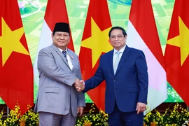 Thủ tướng Phạm Minh Chính hội kiến Tổng thống đắc cử Cộng hoà Indonesia Prabowo Subianto. (Ảnh: Dương Giang /TTXVN)